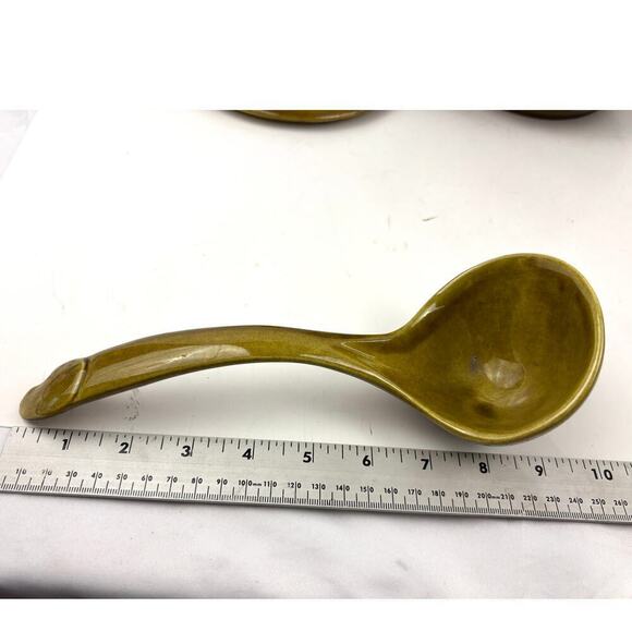 California Pottery Handled Tureen Ladle 2005 Mustard Yellow Embossed Fruit VTG - Picture 6 of 13